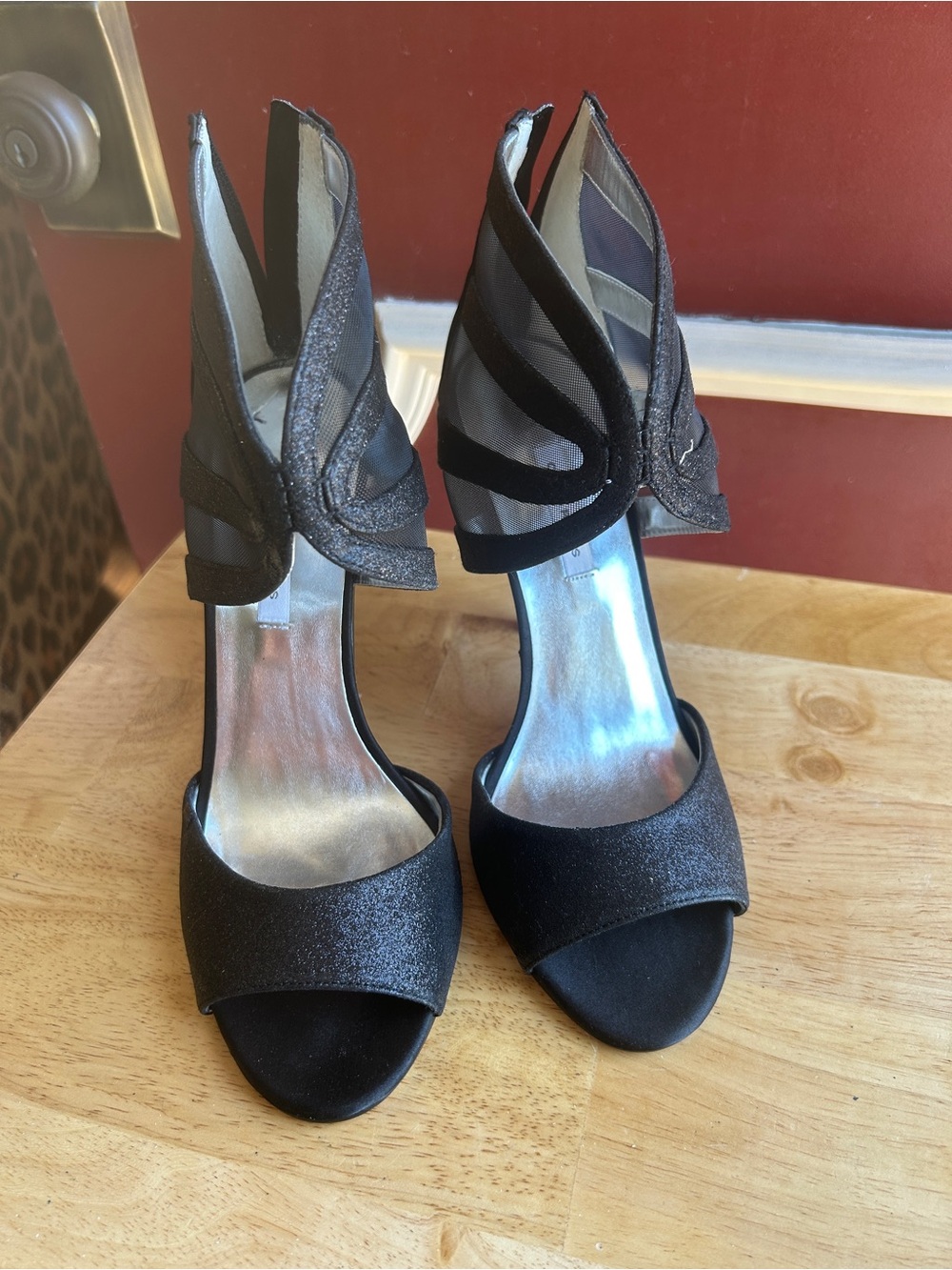 Elegant Black Mesh & Satin Women's Dress Heels